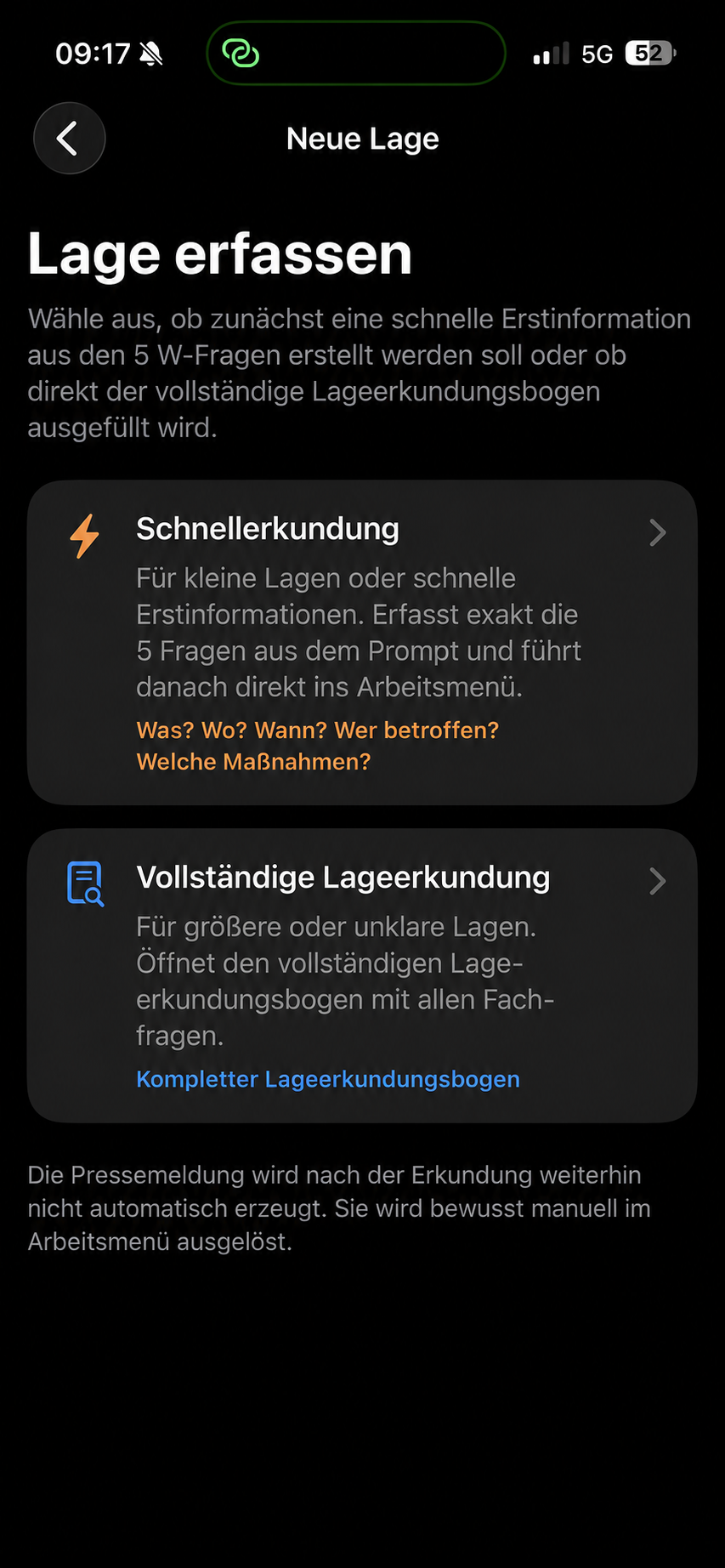 Anonymisierte App-Ansicht zum Erfassen einer Lage