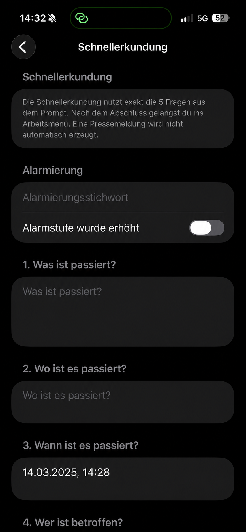 Anonymisierte BuMa-Assist-App-Ansicht: Schnellerkundung